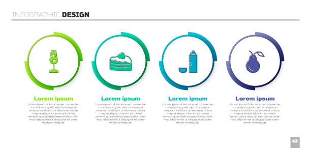 set weinglas, stück kuchen, thermosbehälter und birne. business-infografik-vorlage. vektor - infographic part of symbol cocktail stock-grafiken, -clipart, -cartoons und -symbole