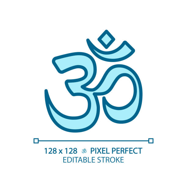 2D customizable om linear icon 2D pixel perfect editable blue om icon, isolated vector, meditation thin line illustration. om logo clip art stock illustrations