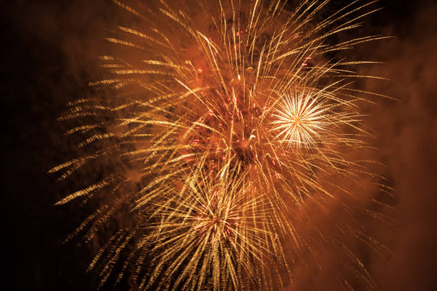 istock Colorful fireworks on the black sky background 1628855539