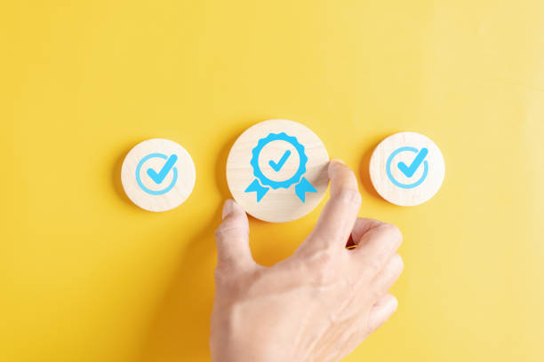 istock Quality Certificate and Checklist analyst target marketing planning assignment with quality management. Standardization, certification. Compliance to regulations service and standards. 1628879009