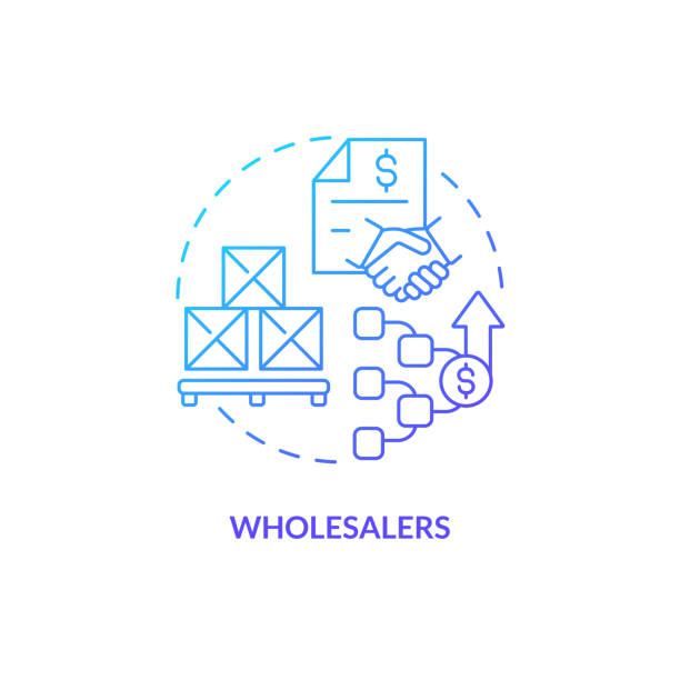 2D wholesalers gradient line icon concept 2D wholesalers gradient thin line icon concept, isolated vector, blue illustration representing vendor management. supplier relationship management stock illustrations