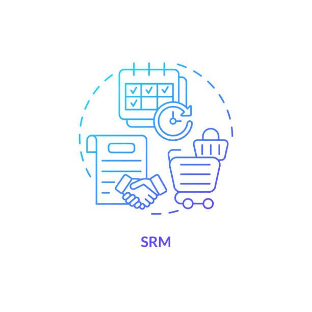 2D SRM gradient line icon concept 2D SRM gradient thin line icon concept, isolated vector, blue illustration representing vendor management. supplier relationship management stock illustrations