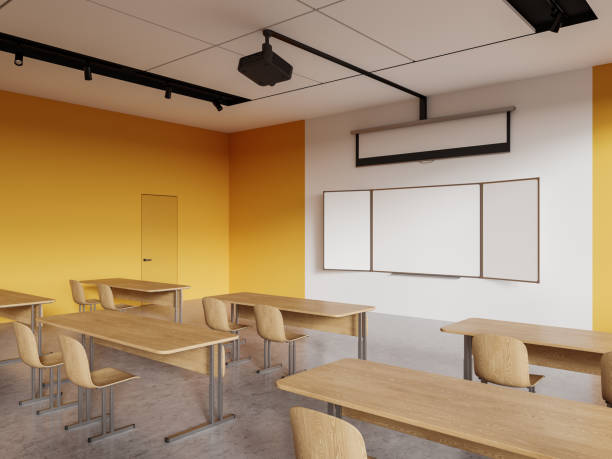 istock White and yellow school classroom corner with whiteboard 1628890664