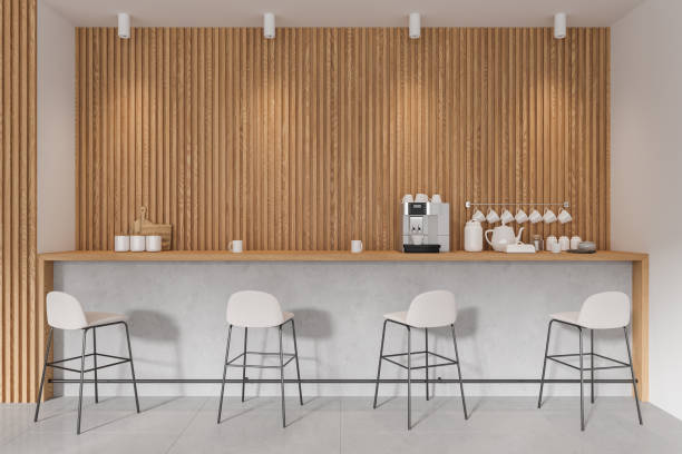 istock White and wooden office canteen interior with bar and coffee machine 1628891773