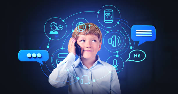 istock Child calling on the smartphone, online AI assistant and helpdesk 1628896220