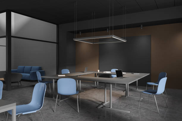 istock Modern coworking interior with table and chairs, coworking and chill space 1628898434