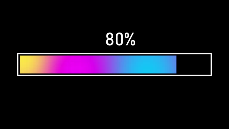 Simple colorful gradient progress or loader bar animation. Loader bar from zero to one hundred percent on black background. 4K resolution animation.