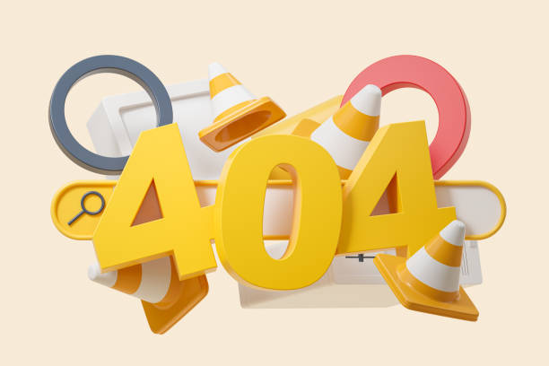 istock 404 error and search bar with road cones flying, broken page 1628903263