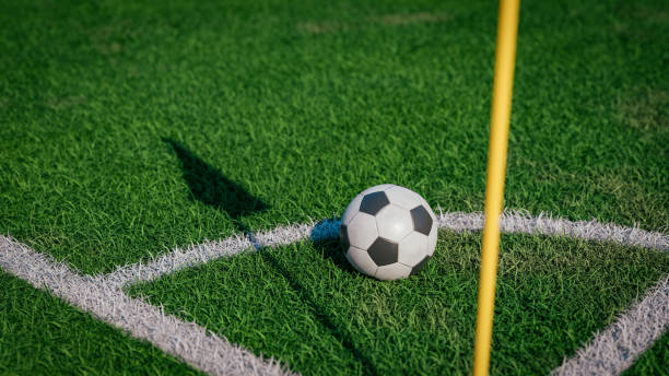 istock Football (Soccer) on field grass close-up background, 3d rendering 1628919376