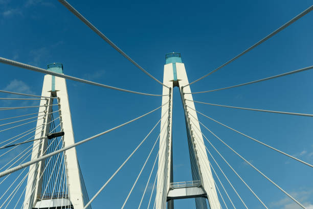 istock Cable-stayed bridge pylons against the blue sky 1628923686