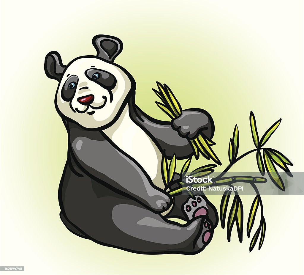 Fumetto panda e foglie di bambù e - arte vettoriale royalty-free di Animale