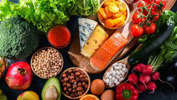 istock Food products representing the nutritarian diet 1628953597