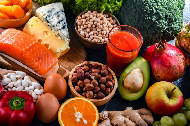 istock Food products representing the nutritarian diet 1628954730