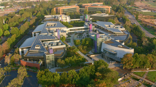 Mountain View, California / USA - December 22, 2022: Aerial view of Google building.\n\nThe Googleplex is the corporate headquarters complex of Google and its parent company, Alphabet Inc.