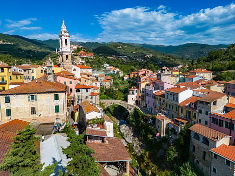 Aerial view of the village of Dolcedo in the province of Imperia, Liguria, Italy