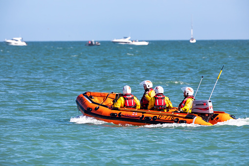 Eastbourne, UK - Aug 20, 2023:Royal National Lifeboat Institution (RNLI) team at the Eastbourne Airbourne 2023