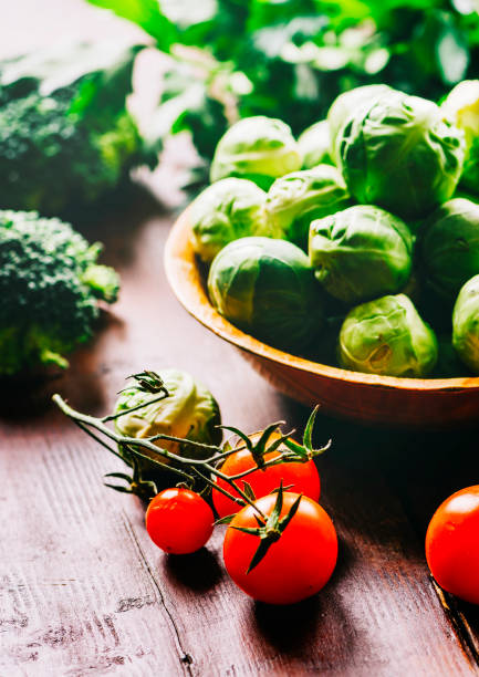 brussels sprouts on wooden table
