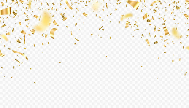 istock Gold confetti vector background. Falling bright golden festive tinsel. Holiday, festival decoration, flying shiny particles. Birthday celebration, greeting illustration. Place text below. Copy space 1628965843