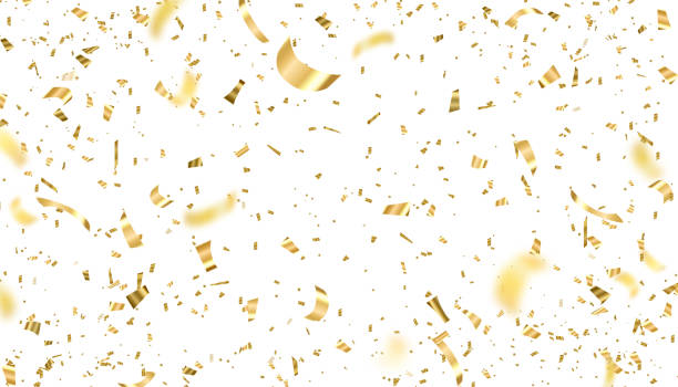 istock Gold confetti vector background. Falling bright golden festive tinsel. Holiday, festival decoration with flying shiny particle. Anniversary, birthday celebration, greeting illustration 1628965845