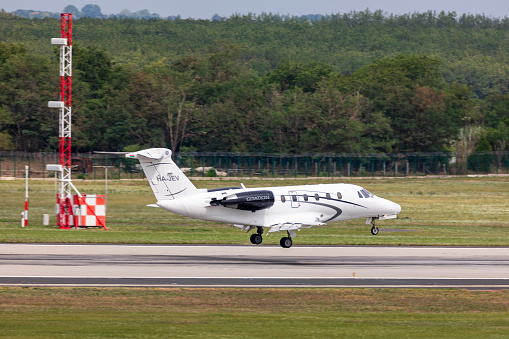 Budapest Hungary Aug. 19 2023:  Private jet  Cessna 650 Citation III  justlanding at Budapest International airport.