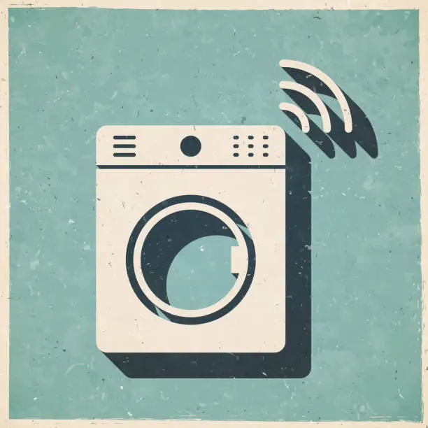 Vector illustration of Smart washing machine. Icon in retro vintage style - Old textured paper