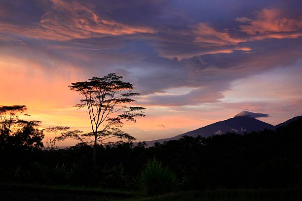 sunset on the mountain of Bali stock photo