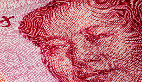 100 Renminbi or Chinese yuan or abbreviated RMB, the official currency of the peoples republic of china. On front side the portrait of Mao Zedong, his portrait is on all china banknotes. Paper Money
