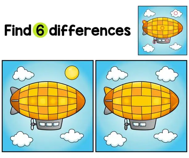 Vector illustration of Zeppelin Vehicle Find The Differences