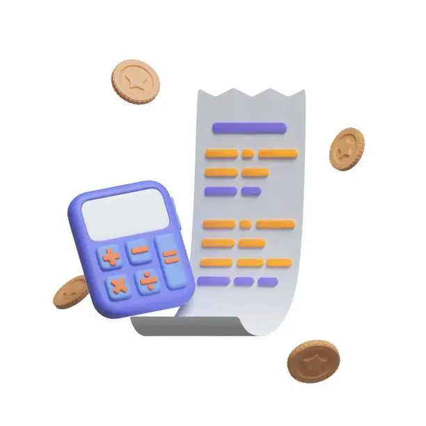 Photo of 3d bill or tax, vat and coin. Tax payment and business accounting concept. 3d render illustration