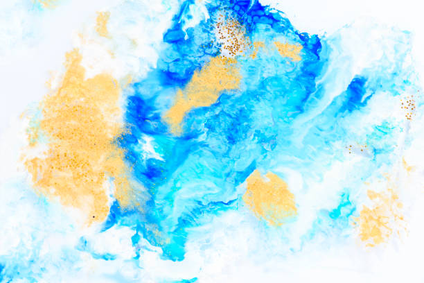 Nature luxury marble background texture. Abstract color trendy wall art. Interior design elegant natural turquoise blue surface decor. Gold and aquamarine liquid oil paint wave.