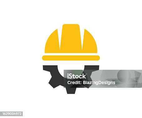 istock Helmet and gear. Safety and protection, engineer. Construction, labor and engineering symbols. Workwear, helmet construction and cogwheel vector design and illustration. 1629004972