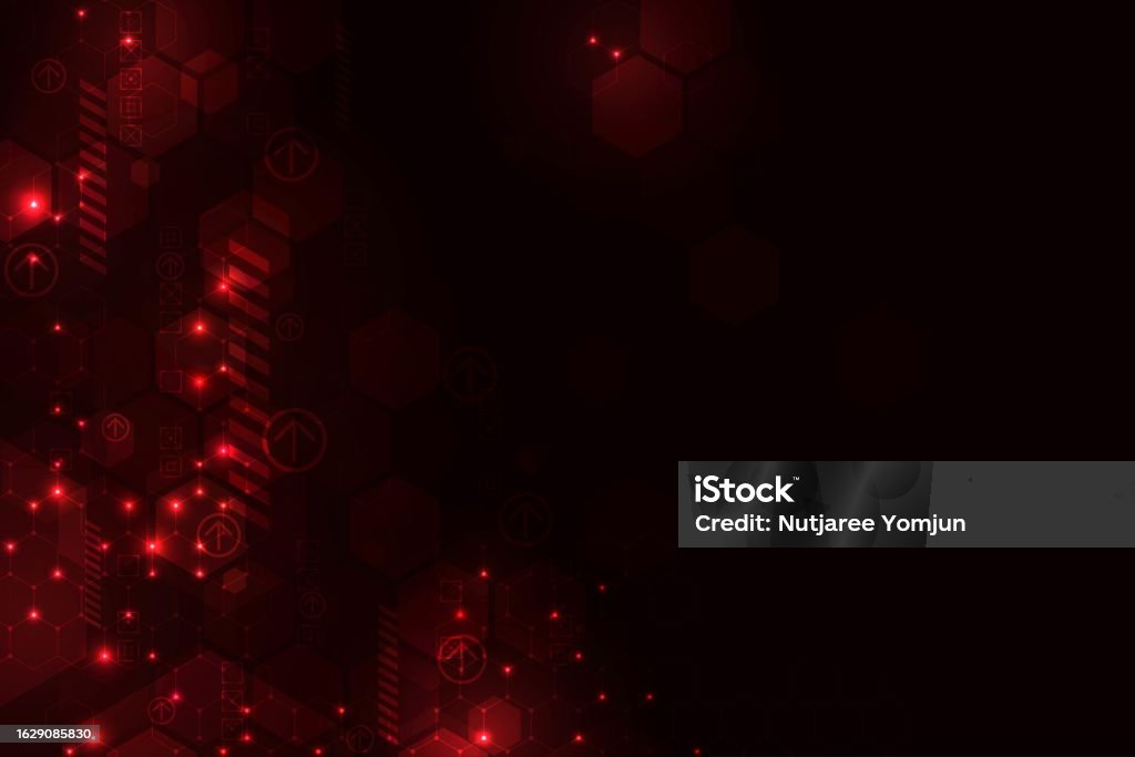 Vector Hi Tech Hexagons Abstract Technology Red Background Stock ...