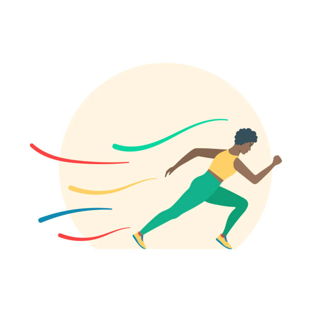 istock Black running woman in a sprint race illustration 1629087118
