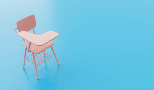 istock 3D school desk with chair on blue background 1629087210