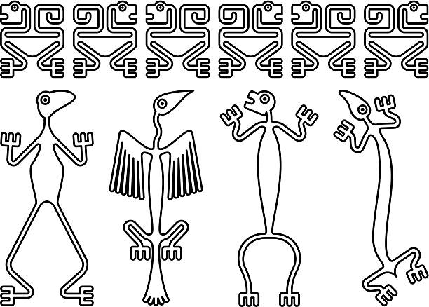 disegni precolombiani - inca bird prehistoric art black and white点のイラスト素材／クリップアート素材／マンガ素材／アイコン素材