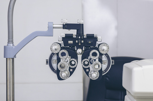 Optometric Frame Selective Focus At Optometry Frame Equipment With Blurred White ...