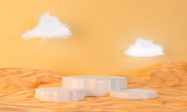 istock Mock up 3d Podium with cloud in summer season. Geometric shape. Minimal. Abstract background. 3d render illustration 1629125340