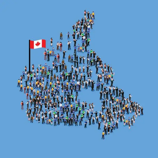 Vector illustration of Large group of people in form of Canada map