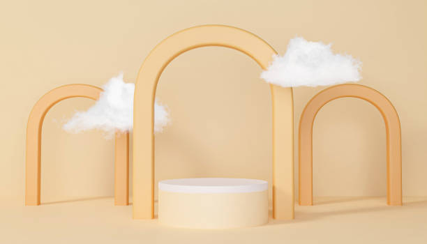 istock Mock up 3d Podium with cloud and cosmetic concept, summer theme. Geometric shape. Abstract background. 3d render illustration 1629131794