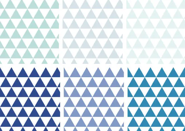 Vector illustration of Set of Blue Triangle Geometric Patterns, Japanese Pattern