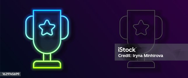 istock Glowing neon line Casino poker trophy cup icon isolated on black background. Vector 1629145699
