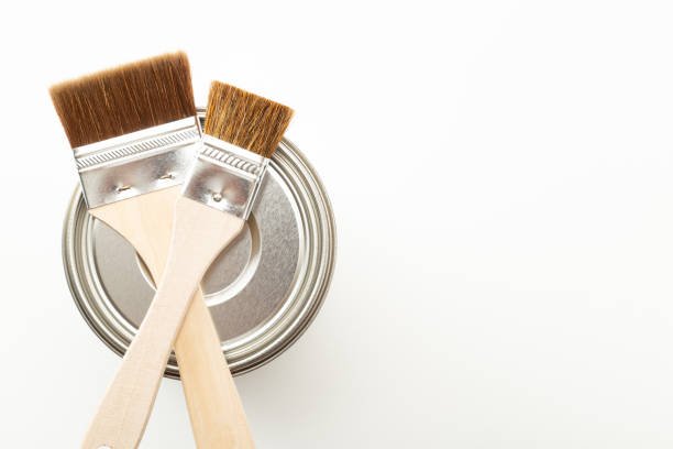 istock Paint brushes and paint cans on white background. 1629167333