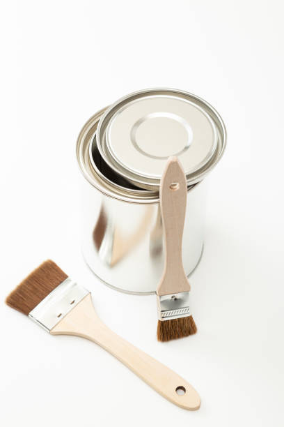 istock Paint brushes and paint cans on white background. 1629169983