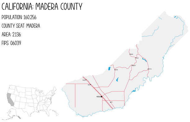 Large And Detailed Map Of Madera County In California Usa Stock Large And Detailed Map Of Madera County In California Usa 