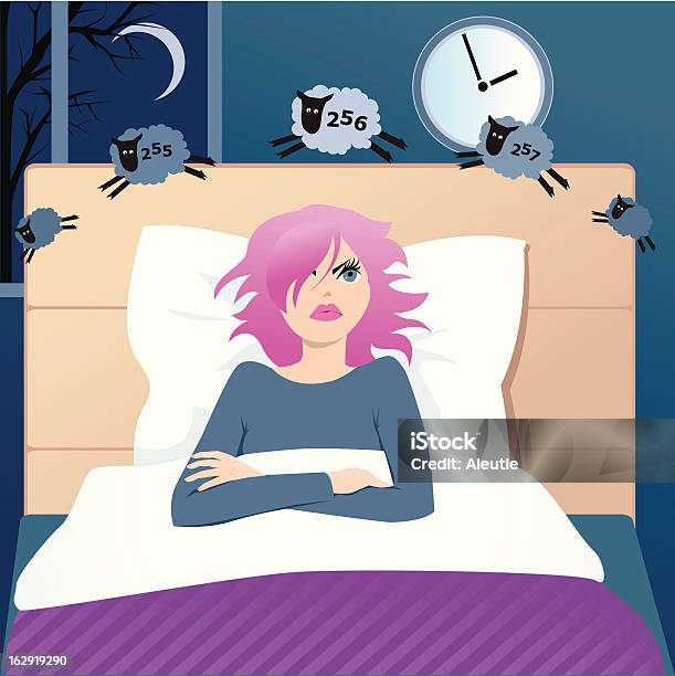Insomniac Counting Sheep In Bed Stock Illustration - Download Image Now - Insomnia, Adult, Anxiety
