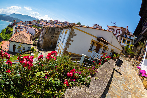 The beautiful streets and buildings of the Spanish seaside village of Ribadesella in the Costa Verde