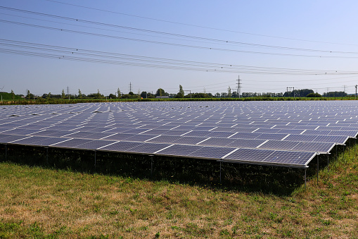 Solar panels on a field at the power plant Hessenweg near Zwolle in the Netherlands