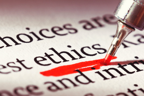A highlighter underlines the word 'ethics' heavily in a business document or textbook. Morality IS important.