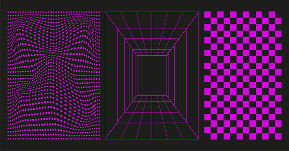 Set Of Distorted Vertical Grid Pattern Checkerboard Pattern And Dotted ...