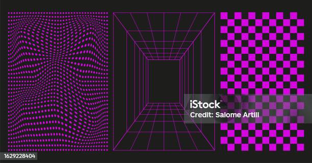 Distorted Cage Pattern Set Of Distorted Vertical Grid Pattern Checkerboard Pattern And Dotted ...